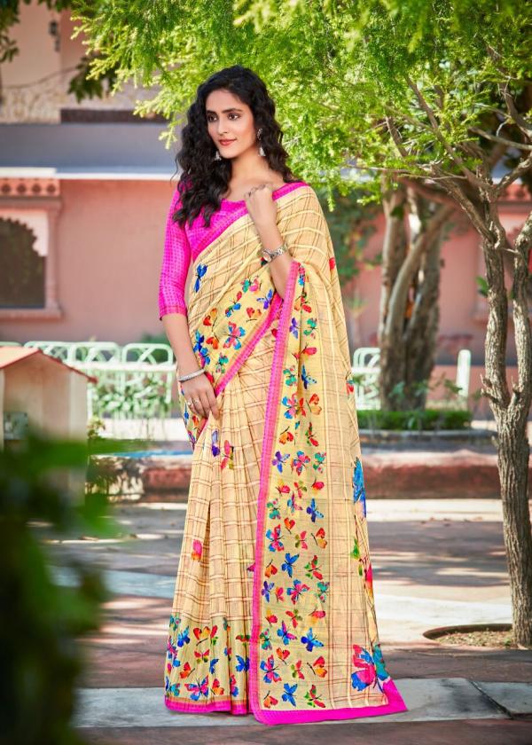 Shreyans Gaza Cheks 2 Soft Linen Slub Cotton Saree Collection